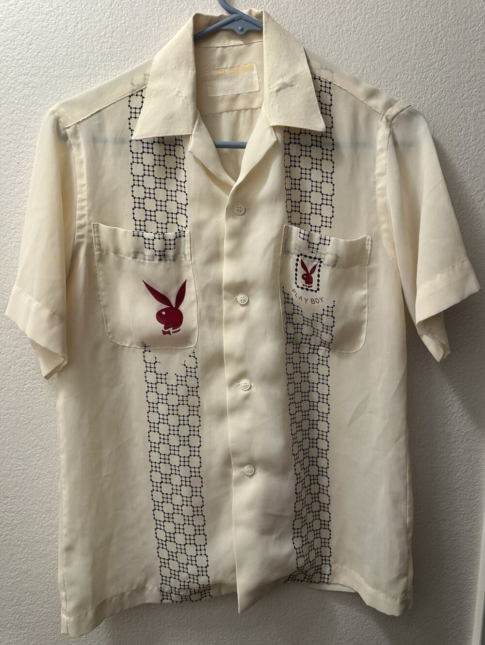 Vintage 1960s Playboy Club Camp Shirt Tai Cheong Hong Kong Lace Mesh Bowling M